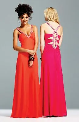 New FAVIANA 6513 Long Hot Pink PROM Formal Pageant DRESS GOWN Sz  12 14 16 • $89.99