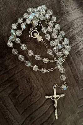 Vintage Italy  “Aurora Borealis” Beautiful Crystal Rosary  Beads • $9.98