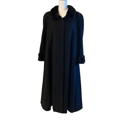 J Percy Marvin Richards Coat Womens 8 Black Lambs Wool Full Length Fur Trim Vtg • $83.99