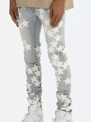 Amiri Leather White Stars Distress Skinny Jean / Size 28 • $150
