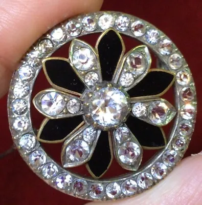 Antique Edwardian Jewellery Lovely Crystal And Enamel Flower Brooch • £26.50