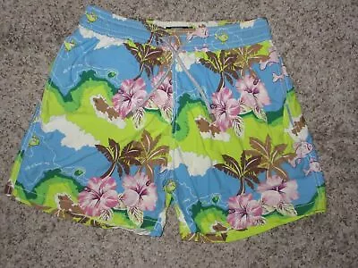 Vilebrequin Swim Trunks Suit Men SZ LARGE Fish Palm Trees Floral Hawaiian Lined • $39.99