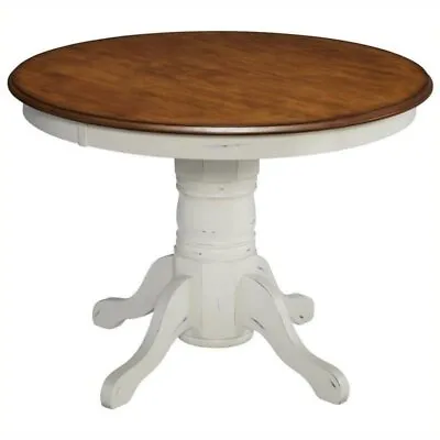 Bowery Hill Round Pedestal Dining Table In Oak And Rubbed White • $474.99