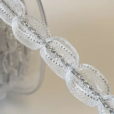 Premium Sheer Beaded Ribbon Wired Twist Lace Wedding Pearl Chain 1 Metre Trim • £2.28