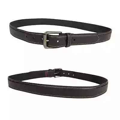 Dickies Belt Brown Leather Classic Preppy Size 40 Double Stitch Silver Buckle • $12.99