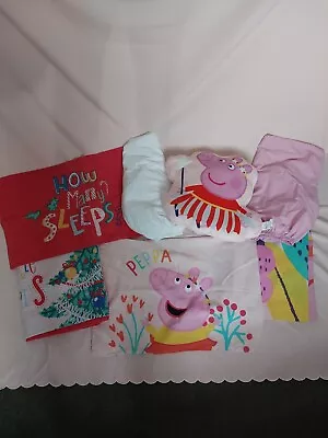 2x Peppa Pig Toddler Bedding Sets & Cushion Incl Cover Pillowcase Fitted Sheet • £12.99