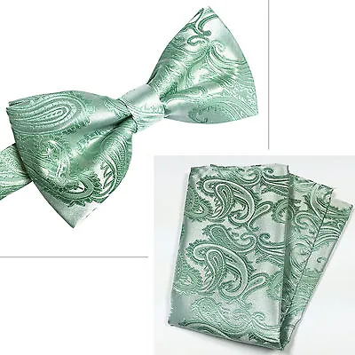 New Men's Bow Tie Paisley Pre-tied Colors Bowtie And Pocket Square Hanky Set • $11.89