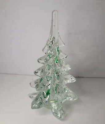 Vintage Clear Glass Christmas Tree With Green Swirl ROC Made In Taiwan Art Glass • $24.99