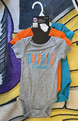 New NFL 3 Piece Creeper Set Miami Dolphins Baby Infant Size 3-6 Months • $24.99