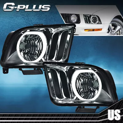 Fit For 2005-2009 Ford Mustang Smoke/Chrome LED DRL Halo Headlights Assembly  • $74.80