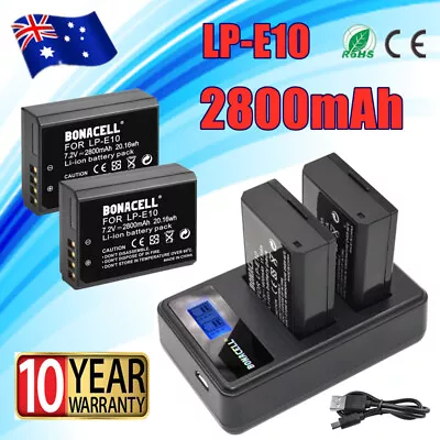 2X 2800mAh LP-E10 LC-E10 Battery + LCD Dual Charger For Canon EOS 1100D Kiss X50 • $35.99