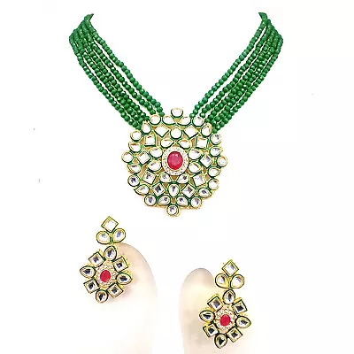 Jewar Mandi Indian Kundan Cz Red Necklace Set Mughal Latest New Designer Rajwadi • $14.99