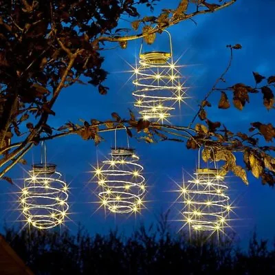 4 Pack Mini Spiralights Decorative Solar Powered Hanging Hive Garden Lanterns • £15.95