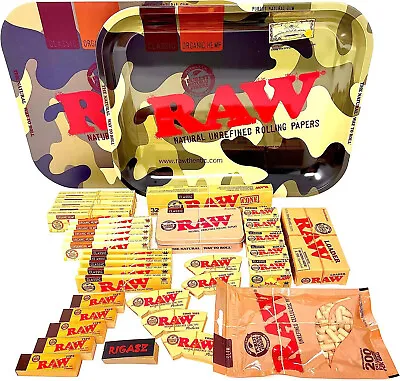 RAW Large Camo Tray Set  With Cover + Cones KS Papers Tips Bundle  Set • £44.99