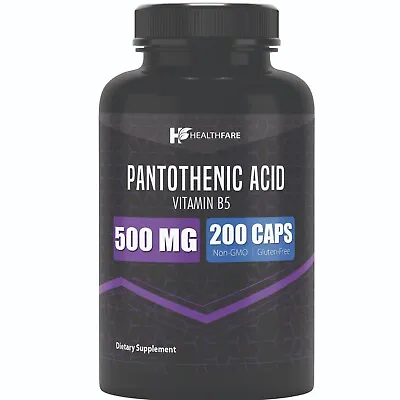 Pantothenic Acid Vitamin B5 500mg 200 Capsules High Quality Pure Form HealthFare • $15.99