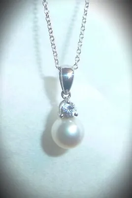 Beautiful Mikimoto Blue Lagoon 925 Pearl White Sapphire 925 Jcm Chain Necklace! • $145