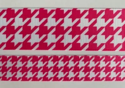 Pink And White Large Houndstooth Check Plaid Grosgrain Ribbon  7/8  1.5” • $1.50