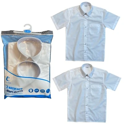 £6.99 • Buy Boys 2 Pack White Regular Fit Short Sleeve School Shirt Ages 3-16 Non Iron Twin