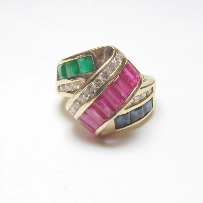 Estate 14K Yellow Gold Natural Ruby Sapphire Emerald And Diamond Ring 1.50 Cts • $962.70