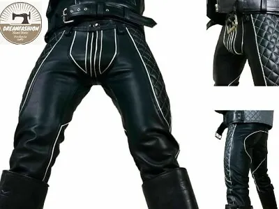 $124.99 • Buy Men's Real Leather Pant Punk Jeans Trousers BLUF Pants Bikers Breeches Pant