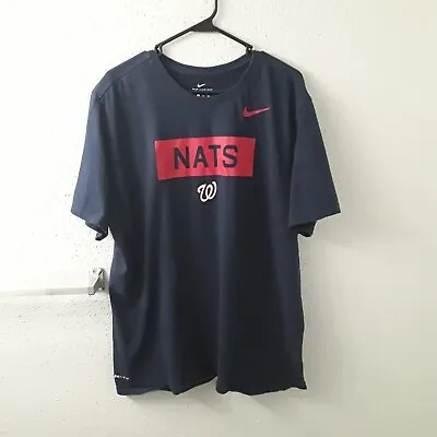 Nike Dri Fit Shirt Mens 2XL Navy Red Short Sleeve Crew MLB Washington Nationals • $7.99