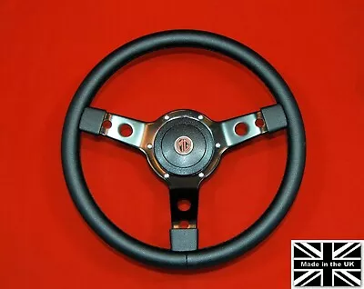 14  Leather Steering Wheel-Black Spokes & Hub. Fits MG Midget 68-69 • $169.95