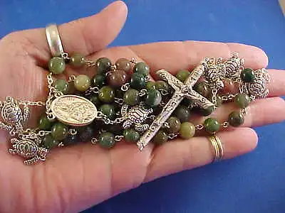 Custom Indian Agate ROSARY St KATERI TEKAKWITHA Lilly Of The MOHAWKS TURTLES • $48.63