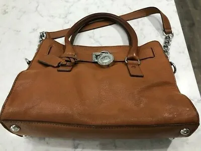 Michael Kors Medium Hamilton Handbag Luggage (brown) Leather With Silver Accents • $40