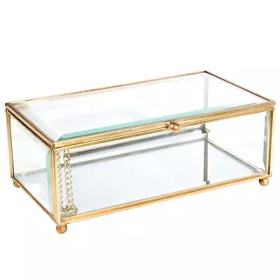 Vintage Brass And Glass Mirrored Bottom Large Keepsake Box In Gold • $19.35