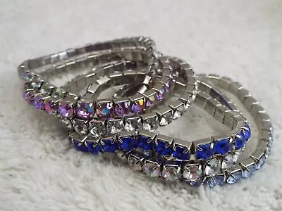 6 Pc Faux Rhinestone Stretch Bracelet Lot (D65) • $15.28