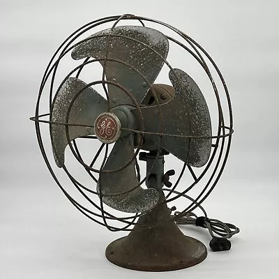 Vintage General Electric GE Vortalex 18  Tall Desk Table Fan Rusty Oscillating • $150