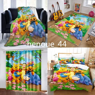 3D Disney Winnie The Pooh Bedding Set Quilt Cover Carpet Flannel Blanket Curtain • $32.89