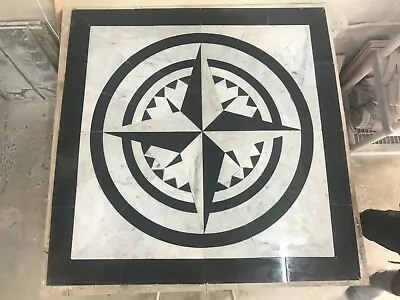 Marble Floor Medallion Mosaic Black White Granite 36 Compass Rose Star Square • $599.99