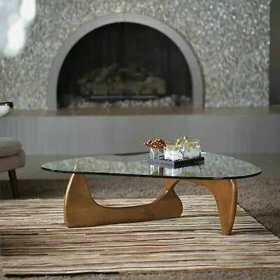 Noguchi Coffee Table Triangle Glass Top Premium Solid Hardwood Base Walnut • $395