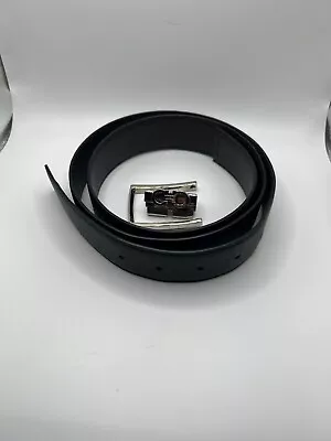 Salvatore Ferragamo Black Pebbled Leather Silver Buckle Belt #34 • $89.99