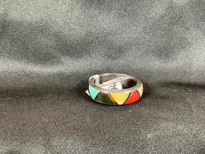 Navajo Handmade Ring Turquoise Coral Mother Of Pearl Black Onyx Size9.75 • $24.99