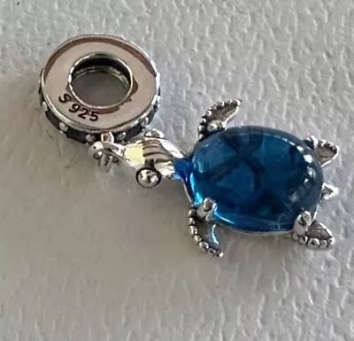 Authentic 925 SILVER Murano Glass Blue Sea TURTLE Dangle Charm  • $19.95