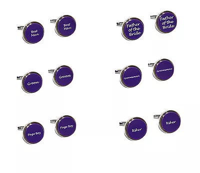 Purple Wedding Cufflinks - Inserts Engraved With Groom Best Man Usher Uncle • £4.95