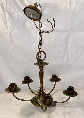 Antique Brass 5 Arm/light Ceiling Lamp Chandelier For Restore • $10.99