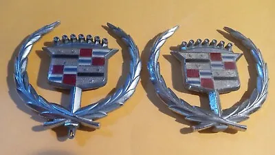 2 Vintage Cadillac Wreath Crest Hood Ornaments Emblem Silver • $35.50