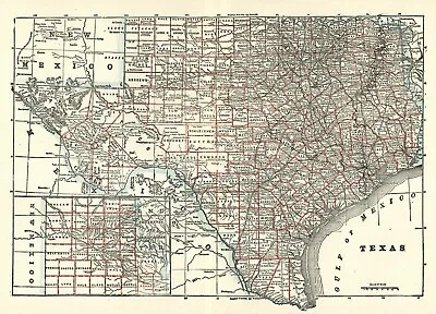 VINTAGE State Map - TEXAS Circa 1900 - INSET MAP Of PANHANDLE - 8 3/4 X 12 3/4  • $15.95