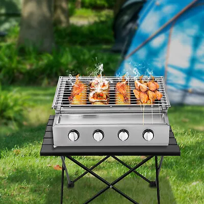 Gas BBQ Grill Stainless Steel Outdoor Camp Picnic Barbecue Shish Kabob 4 Burner  • $115