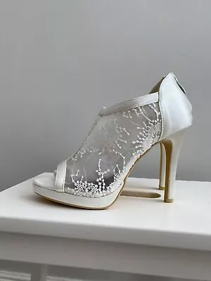 Ivory Lace Satin Shoe Boots Size 4 BNWT Peep Toe Bridal Wedding Occasion • £20