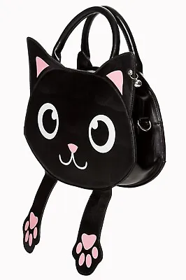 BANNED Apparel Black Bag Of Tricks Cat Magnetic Paws Cute Cat Cross Body Bag • £31.99