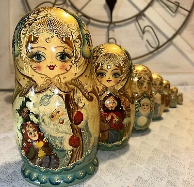 Father Christmas Matryoshka Fairytale Russian Handmade Nesting Doll- Signed 7 Pc • £482.09