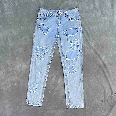 One Teaspoon Jeans Womens 24 Light Wash Blue Denim Faded Distressed Pants Rocker • $17.99