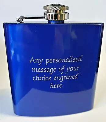 £6.59 • Buy Personalised Blue 6oz Hip Flask Engraved Wedding Usher Best Man Birthday Gift 