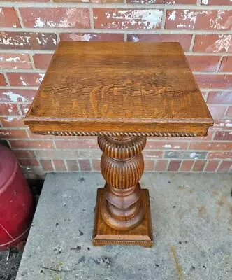 Vintage Quarter Sawn Oak Plant Stand Fern Table Handmade Carved Wood Pedestal 29 • $360.99