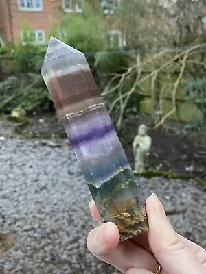 £25.99 • Buy Rainbow Fluorite Large Point Wand Banded AAA+ : Clarity : Stability : Purity 32