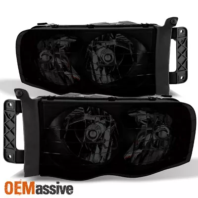 Fit 2002-2005 Dodge Ram 1500 2500 3500 Black Smoked Headlights Lamps Replacement • $30.88